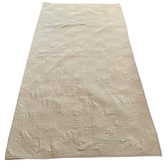 Vintage Yellow Starburst Quilted Bedspread Floral Medallion Throw Stained